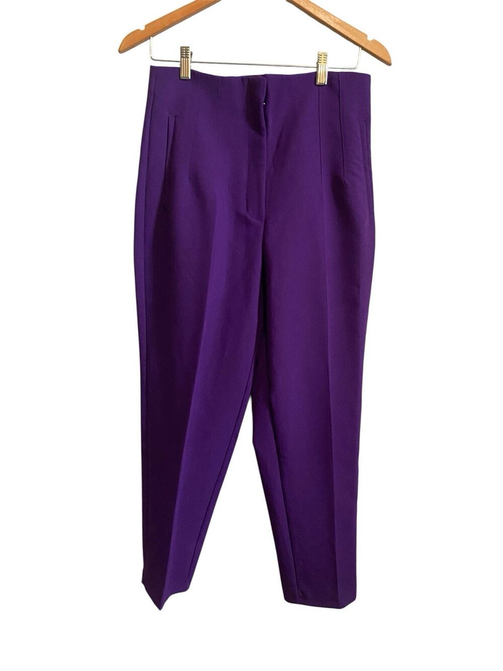 Zara Purple High Waisted Straight Leg Trousers Pants Large Career Officewear NWT